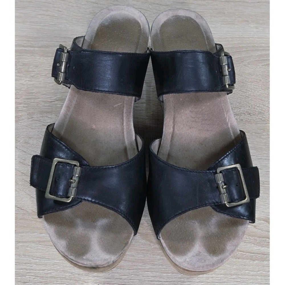 Dansko‎ Sophie Black Leather Double Strap Platform Sandals EU 38 US 7.5 8
